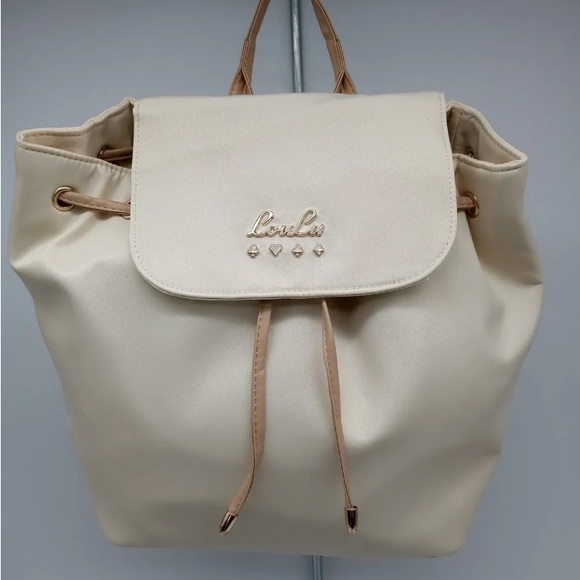 LouLu Ivory Nylon Drawstring Backpack Handbag Purse - Picture 7 of 7